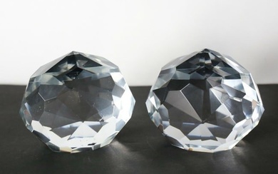 Pair of Vintage Faceted Art Glass Crystal paperweights