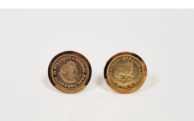 Pair of gold-coloured cufflinks, each set with a South Afric...
