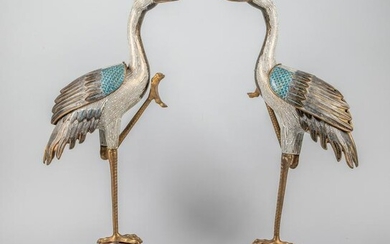 Pairs of Chinese Old Cloisonne Cranes