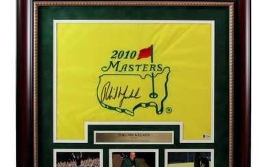 Phil Mickelson Signed/Auto 2010 Masters Pin Flag Framed Beckett 187172