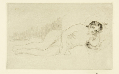 Pierre-Auguste Renoir - Limoges 1841 - 1919 Cagnes-sur-Mer - Femme nue couchée (tournée à droite) 1er planche. - Femme nue couchée (tournée à droite), 2e planche . - Claude Renoir, fils de l'artiste, de profil. - Claude Renoir, de trois-quarts à...