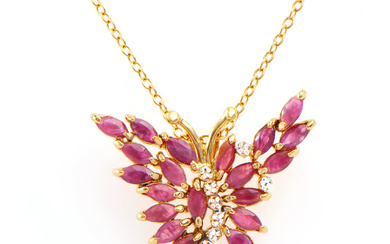 Plated 18KT Yellow Gold 4.05ctw Ruby and Diamond Pendant with...