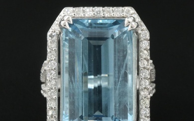 Platinum 28.04 CT Aquamarine and 1.09 CTW Diamond Ring