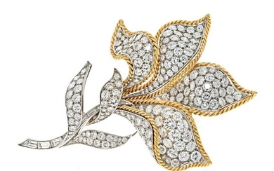 Platinum & 18K Yellow Gold 25.00cttw Diamond Flower Brooch