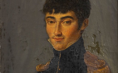 Portrait d'un jeune soldat, huile sur toile. Probablement d'époque Empire. État de conservation : -...