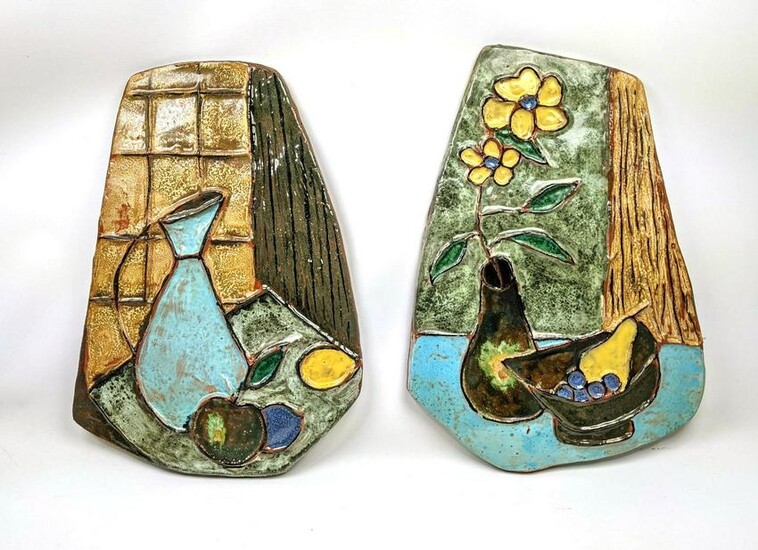 Pr Glazed Terracotta Pottery Panels. Wall plaques. Eac