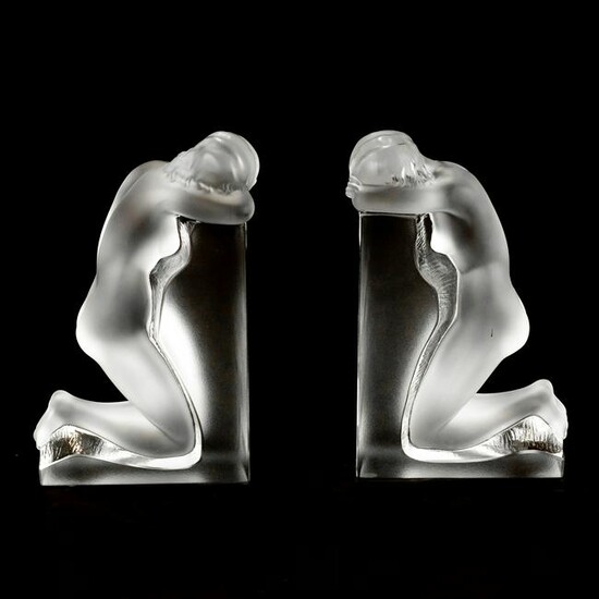 Pr Lalique Reverie Female Nude Art Glass Bookends