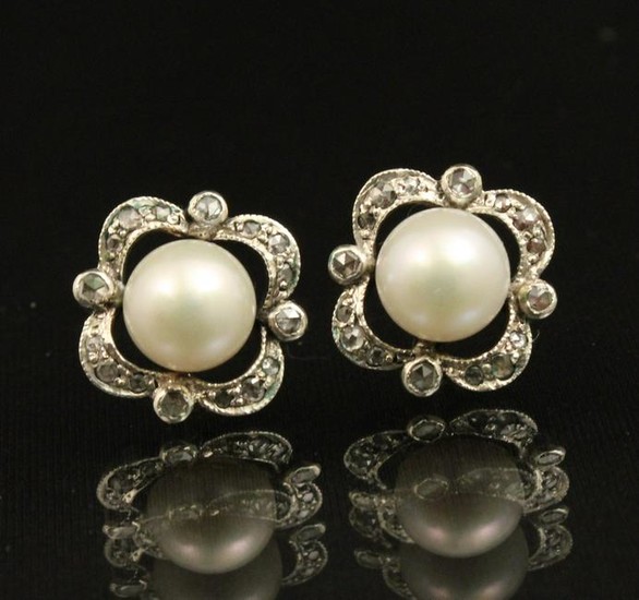 Pr of 18k Diamond and pearl earrings
