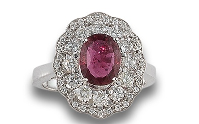 RUBY AND DIAMONDS ROSETTE RING, IN WHITE GOLD