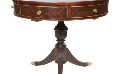 Regency Style Mahogany Rent Table, 20th c., the table with piecrust top, above three drawers
