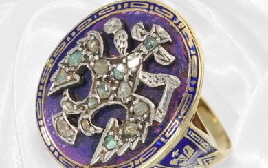 Ring: antique Russian gold/enamel ring with tsarist eagle, maker's mark Henrik Wigström