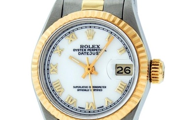 Rolex Ladies Two Tone White Roman Fluted Bezel Wristwatch 26MM