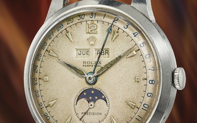 Rolex, Ref. 8171 A highly rare, attractive and well-preserved stainless steel triple calendar wristwatch with moonphases