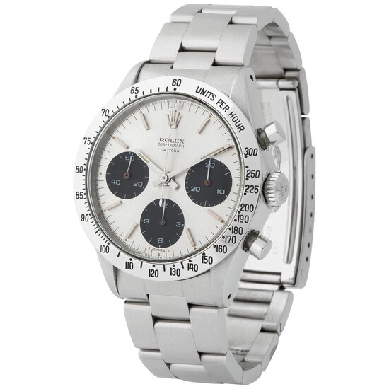 Rolex. Sought-after Daytona Chronograph Wristwatch in Steel, Reference 6239, With Silver Micro-Floating Daytona Dial
