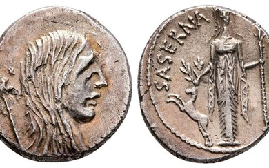 Roman Imperatorial, L. Hostilius Saserna, Rome, 48 BC. AR Denarius (18 mm, 3.22 g).