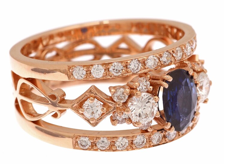 (-), Rose gold band ring, 18 krt., with...