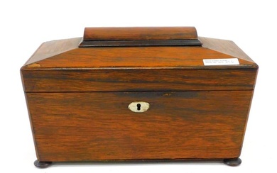 Rosewood Tea Caddy. 19th century. Hip top, canted