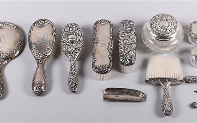 LARGE GROUP OF SILVER VANITY PIECES