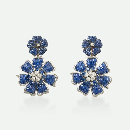 Sapphire and diamond flower earrings