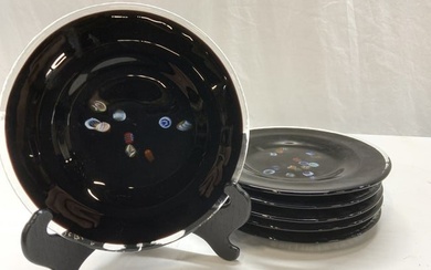 Set 6 Thick Black Art Glass Plates