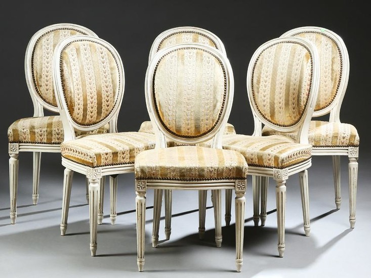Set of Six French Carved Polychromed Beech Dining