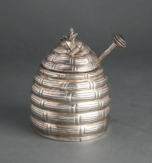 Silver Plate Beehive Form Honey Pot & Stick