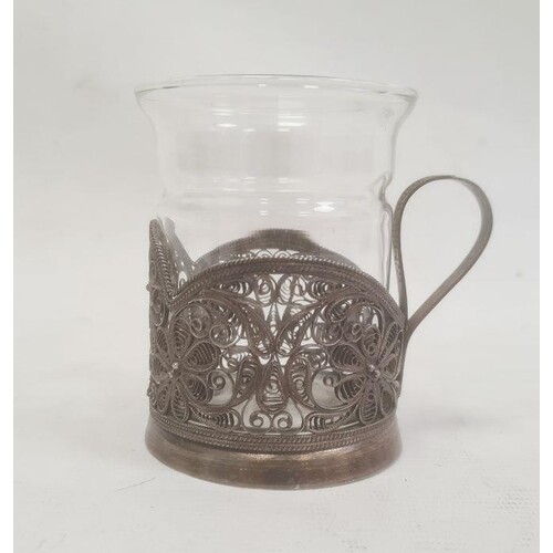 Silver-coloured metal filigree cup holder, flower decorated,...