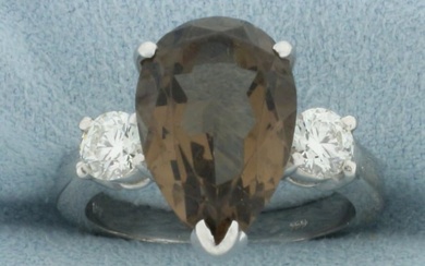 Smoky Quartz and Hearts on Fire Diamond Ring in 18k White Gold
