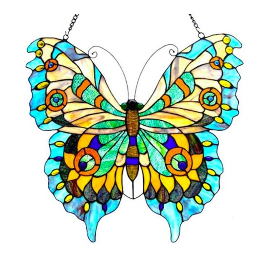 Stained Art Glass Butterfly Hanging Window Panel