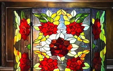Stained Art Glass Roses Floral Fireplace Screen