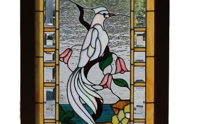 Stained & leaded glass door panel with bird