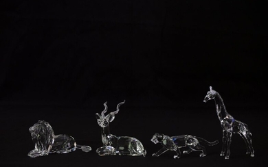 Swarovski crystal figurines, Savannah series, seated kudu, seated lion,...