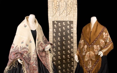 THREE PRINTED OR EMBROIDERED SHAWLS, MID-LATE 19TH C