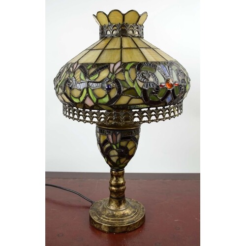TIFFANY STYLE LAMP, early 20th century style multi coloured ...