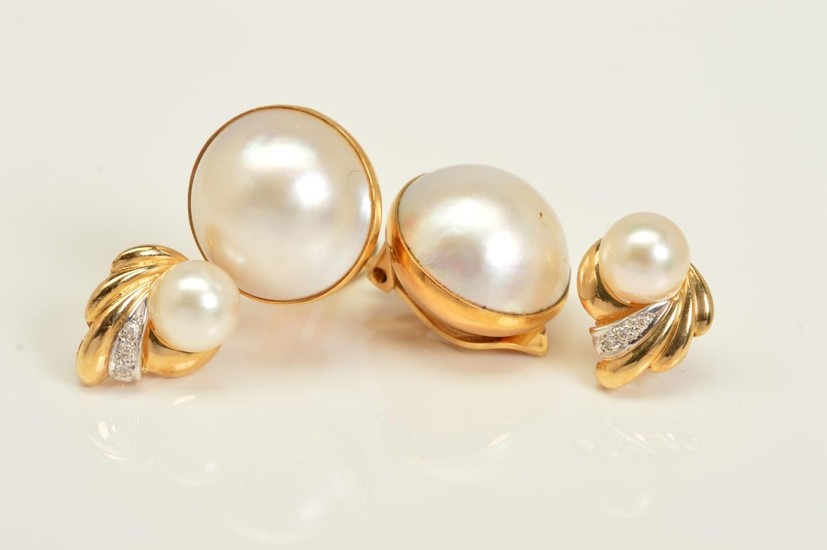 TWO PAIRS OF CULTURED PEARL EARRINGS, the first pair designe...