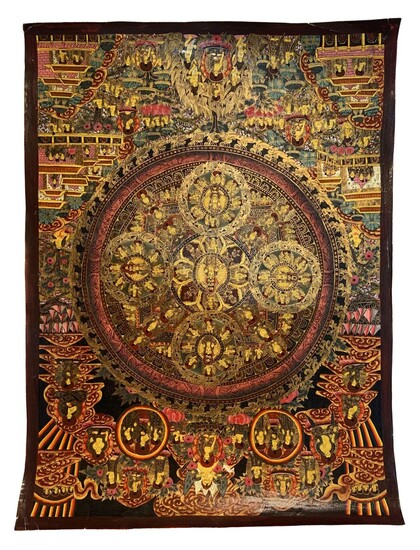 Thangka, pittura di arte sacra buddista su tela. Minuziosamente decorata...