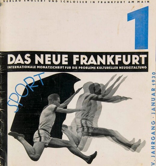 The new Frankfurt. International monthly for the problems of cultural design. Edited by Ernst May and Fritz Wichert. Vol. IV (1930). Issues 1-12 (in 9) in 1 vol., front covers also bound. Design by Hans Leistikow. With numerous illustrations and 2...