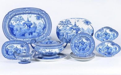 The remnants of a Staffordshire blue and white printed chinoiserie service