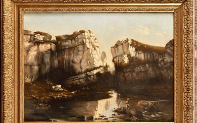 Théodore LÉVIGNE (1848-1912) Pêcheur dans les montagnes Huile sur toile Signé en bas à gauche...