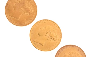 Three Victorian gold half sovereigns, 1864, 1876, 1878