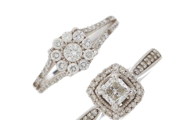Two 18ct gold diamond cluster rings, estimated total diamond...