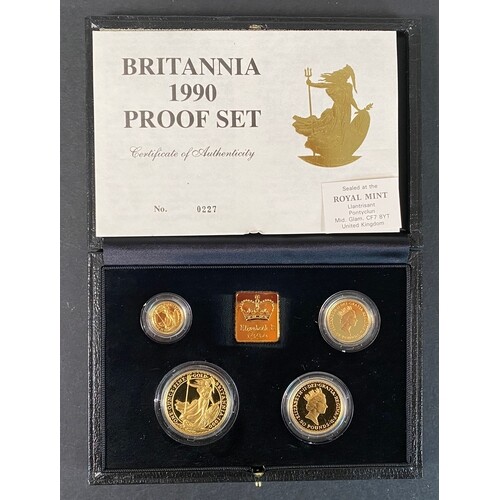 UK 1990 gold Proof Britannia collection including 1 ounce, ½...