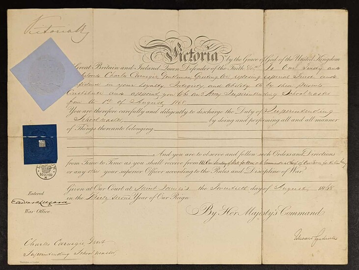 Victoria (Queen of Great Britain & Ireland, 1819-1901). Document signed, St James's, 6 August 1868