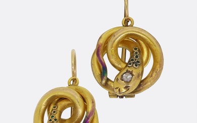 Victorian Gem Set Enamelled Snake Earrings