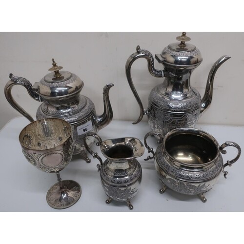 Victorian silver plated four piece tea service, with present...