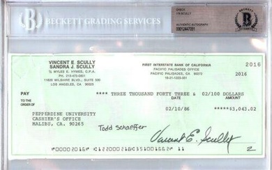 Vin Scully Signed Autographed Personal Check LA Dodgers #2016 1986 BGS