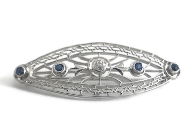 Vintage 1950's Blue Sapphire Diamond Platinum Brooch Pin, .30 CTW, 4.96 Gr