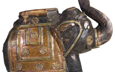 Vintage Indian Hand Carved Wood & Brass Elephant