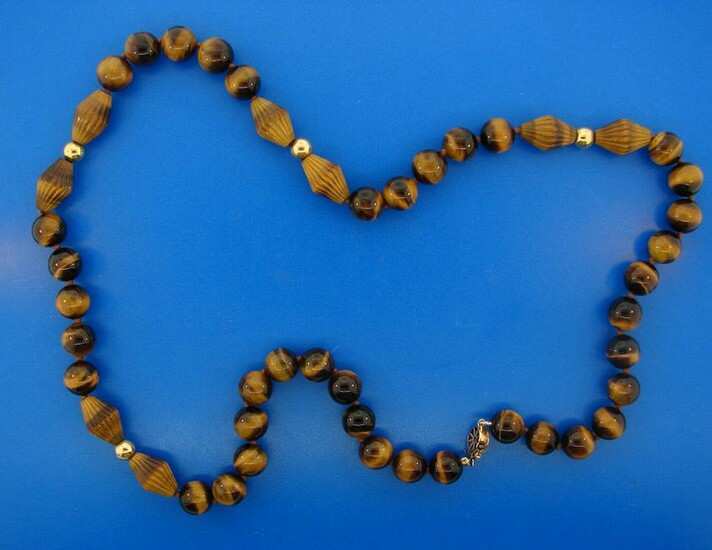 WOW 14k Yellow Gold & Tiger Eye Beaded Necklace