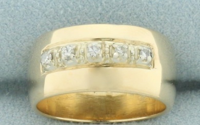 Wide Diamond Cigar Band Ring in 14k Yellow Gold